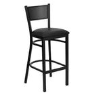Flash Furniture HERCULES Series Black Grid Back Metal Restaurant Barstool - Black Vinyl Seat-Metal Barstool