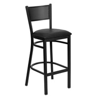 Flash Furniture – Tabouret de bar/restaurant Hercules à armature noire en métal, dossier noir grillagé, siège en vinyle noir-Tabouret de bar en métal
