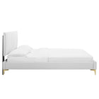 Modway Peyton Performance Velvet Queen Platform Bed with Gold Metal Legs - White-Stain-Resistant Performance Velvet