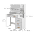 HOMCOM Vanity Table with Illuminated LED Mirror - 39.4" L x 15.7" W x 54.3" H - White-Steel drawer slides enable smooth operation without sticking 