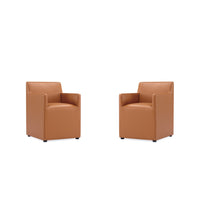 Manhattan Comfort - Lot de 2 fauteuils de salle à manger modernes Anna Square 58 cm en similicuir avec accoudoirs - couleur Saddle-Fauteuil de salle à manger moderne pour salle à manger et usage de travail lot de 2