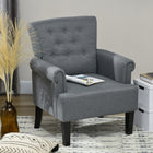 HOMCOM Fabric Accent Chair with Wood Legs - Rolled Arms for Bedroom - Grey-Protective foot pads keep your floor looks well 
