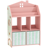 Qaba - Bibliothèque pour enfants avec rangement pour jouets, présentoir à livres, étagères et tiroirs en tissu - rose-Comprend un présentoir à livres, des étagères et des tiroirs, facilitant l'organisation des jouets et des livres  
