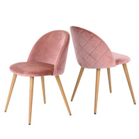 FurnitureR Velvet Dining Side Chair - Rose - 2 Pack-Metal legs in wood grain finish