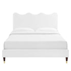Modway Current Performance Velours Lit Plateforme Queen Avec Pieds en Bois et Manchons en Métal Doré - Blanc-8