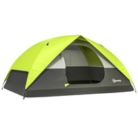 Outsunny - Tente de camping 3-4 personnes avec fenêtre en maille, crochet, poches de rangement, accès pour câble électrique, vert vif-Peut accueillir confortablement quatre personnes assises ou trois personnes allongées, avec sac de transport