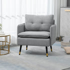 HOMCOM - Fauteuil d’appoint moderne avec large assise - pieds en acier - capitonné à boutons pour chambre - gris-Le tissu respirant aspect lin reste frais et résiste aux plis, au boulochage et à la déformation 

