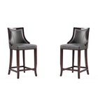 Manhattan Comfort Emperor 19" Traditional Faux Leather Upholstered Bar Stool - Pebble Grey - 2 Pack-Traditional Barstool with Backseat Perfect for Bar and Kitchen Use. Set of 2
