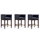 Manhattan Comfort Kingsley 21" Mid-Century Modern Faux Leather Upholstered Counter Stool - Black and Dark Walnut - 3 Pack-Mid-Century Modern Counter Stool with Backseat Perfect for Bar and Kitchen Use. Set of 3