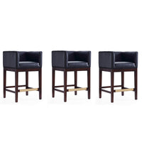 Manhattan Comfort - Kingsley tabouret de comptoir 21" style milieu du siècle moderne, rembourré en similicuir - noir et noyer foncé - lot de 3-Tabouret de comptoir moderne du milieu du siècle avec dossier parfait pour le bar et la cuisine. Ensemble de 3