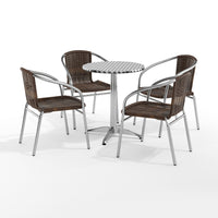 Flash Furniture 23.5" Round Aluminum Indoor-Outdoor Table Set with 4 Dark Brown Rattan Chairs-Table and Chair Set