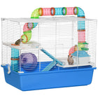PawHut 23" 3-Tier Hamster Cage with Wheel and Water Bottle - Blue-Tubing system with multiple separate straight or curved pipes
