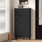 HOMCOM Shoe Cabinet with 4 Flip Drawers in Narrow Design - Black-Anti-tipping kit ensures extra safety for families
