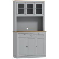 HOMCOM 71" H Pantry Cabinet with Microwave Space and Buffet Hutch - Grey-Eight compartments and two drawers maximize kitchen storage options 