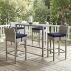 Modway - Conduit Terrasse extérieure Rotin en osier Tabouret de bar - Marine gris clair - Ensemble de 4-Cadre en aluminium revêtu en poudre