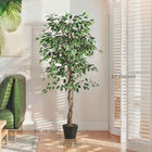Outsunny - Arbre de ficus artificiel en pot 5,3 pi pour décoration intérieure de la maison - vert - Paquet de 2-Les pots de pépinière stables offrent une base solide 