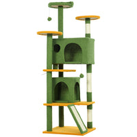 PawHut 63" H Cat Tree with Two Cat Condos - Green-Activity play center keeps cats entertained and active 
