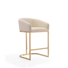 Manhattan Comfort - Louvre tabouret de comptoir moderne du milieu du siècle de 20" en similicuir crème et or titane - lot de 3-Siège à dossier serré sur une base géométrique