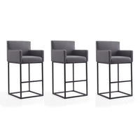Manhattan Comfort - Tabouret de bar Ambassador 21" style milieu du siècle moderne, revêtement en similicuir, gris et noir, lot de 3-Tabouret de bar moderne du milieu du siècle avec banquette arrière parfait pour un bar et une cuisine. Ensemble de 3