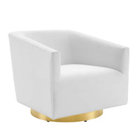 Modway Twist Accent Lounge Performance Velvet Swivel Chair - Gold White-Modern Accent Lounge Swivel Chair