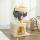 PawHut - Arbre à chat 28 po avec lit supérieur en peluche - beige et jaune-Inclut un poteau en sisal naturel pour satisfaire les envies de grattage et protéger vos meubles 