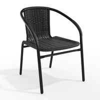 Flash Furniture Black Rattan Indoor-Outdoor Restaurant Stack Chair-Stackable Cafe Chair