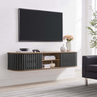 Modway Fortitude 63" Wall-Mounted TV Stand - Walnut Black-Sliding Doors