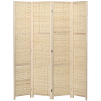 HOMCOM - Paravent autoportant à 4 panneaux en bambou ondulé pour chambre, bureau intérieur - bois naturel-Idéal pour créer un espace personnel ou diviser de grandes pièces 
