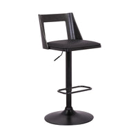 Armen Living Milan Adjustable Height Swivel Bar Stool in Black Faux Leather & Black Wood with Black Base-Utilize the easy-to-use lever right below the seat to adjust to your preferred height. The lifting mechanism is seamless and works perfectly - adjusting to the perfect height all while remaining stable and controlled.
