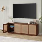 Hudson&Canal Pryce TV Stand for TV's up to 78" - Satin Walnut/Natural Rattan-Product Dimensions: 15.5" L x 70" W x 24" H