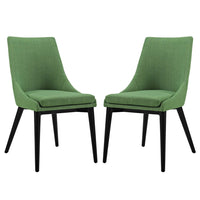 Modway Viscount Fabric Dining Side Chair - Kelly Green - 2 Pack-Black Rubberwood Legs