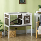 PawHut Rabbit Hutch with Run, Ladder and Slide-Out Tray - Coffee-Two lockable doors with an openable roof for easy access 