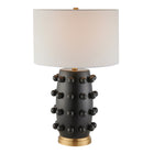 Hudson&Canal - Lampe de table en céramique Farrington de 66 cm de haut avec abat-jour en tissu - Noir mat/blanc-Associé à un abat-jour en tissu tambour blanc