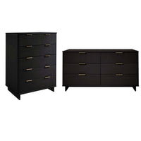 Manhattan Comfort Granville Modern Chest and Double Dresser Set - Black-Modern-Contemporary with a taste of Glam Bedroom Dresser Set. Includes 1 Chest and 1 Double Dresser.