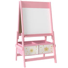 Qaba 3-in-1 Double-Sided Art Easel for Kids with Paper Roll - Pink-Double-sided easel features blackboard, whiteboard and paper roll holder 