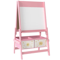 Qaba - Chevalet d'art 3-en-1 double face pour enfants avec rouleau de papier - rose-Chevalet double face avec tableau noir, tableau blanc et support pour rouleau de papier 