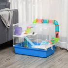PawHut 23" 3-Tier Hamster Cage with Wheel and Water Bottle - Blue-Exercise wheel and ramps for exercise