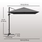 Outsunny - Parasol de patio déporté 8 pi UPF50+ avec rotation à 360°, base en croix, manivelle et inclinaison, gris foncé-La toile réglable sur 5 niveaux vous permet de choisir le meilleur angle d’ombre pour votre parasol  