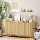 HOMCOM Modern 55.1" L Sideboard Buffet Cabinet with Storage - Natural Wood-Two five-level adjustable shelves offer customizable storage options