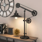 Hudson&Canal - Lampe de table Descartes de 74 cm de haut avec système à poulie et rebord large, avec abat-jour en métal - Bronze noirci/Bronze noirci-Comprend un cordon de 6 pieds avec interrupteur à prise rotative