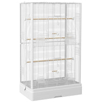 PawHut 39" H Bird Cage with Wooden Stands, Slide-Out Tray, Handle and Food Containers - White-Spacious living area, with 0.4" (1 cm) of spacing - finches, canaries, budgies, love birds and other small birds 