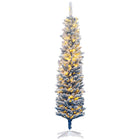 HOMCOM 6' Pre-Lit Slim Snow-Flocked Artificial Christmas Tree - Blue-6ft tall, lush with deep blue leaves that provide a healthy, natural look 