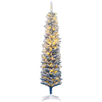 HOMCOM 6' Pre-Lit Slim Snow-Flocked Artificial Christmas Tree - Blue-6ft tall, lush with deep blue leaves that provide a healthy, natural look 