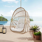 Modway Amalie Wicker Rattan Outdoor Patio Rattan Swing Chair without Stand - Natural White-Sturdy Powder-Coated Steel Frame
