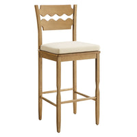 Modway - Jax Bois de chêne Tabouret de bar avec dossier ondulé en rasoir et coussin in Lin de chêne usé-Tabouret de bar en chêne massif
