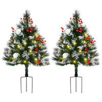 HOMCOM 2' Pre-Lit Artificial Christmas Tree 2-Piece Set - Green-2 ft. tall, lushly decorated tips with berries and pine cones for a healthy and natural look 