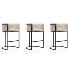 Manhattan Comfort Cosmopolitan 23.7" Mid-Century Modern Faux Leather Upholstered Bar Stool - Cream and Black - 3 Pack-Mid-Century Modern Barstool with Backseat Perfect for Bar and Kitchen Use. Set of 3