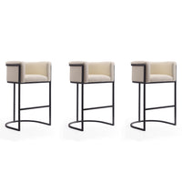 Manhattan Comfort - Cosmopolitan tabouret de bar moderne du milieu du siècle de 23,7 po en similicuir crème et noir, lot de 3-Tabouret de bar moderne du milieu du siècle avec banquette arrière parfait pour un bar et une cuisine. Ensemble de 3