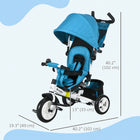 Qaba - Tricycle 6 en 1 pour tout-petits de 1 à 5 ans avec poignée parentale - bleu-Harnais de sécurité à 5 points maintenant les tout-petits en sécurité pendant les promenades 