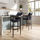 Manhattan Comfort - Ritz tabouret de comptoir 22" style milieu du siècle moderne, rembourré en similicuir - noir et noyer foncé - lot de 2-Fabriqué en bois de hêtre avec une riche finition en noyer